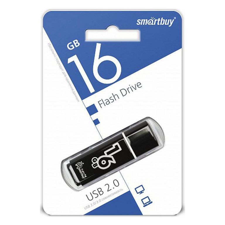 Флэш-диск 16GB SmartBuy Glossy черный