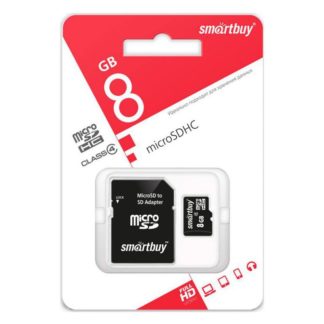 Карта micro-SD 8GB SmartBuy SB8GBSDCL4-01