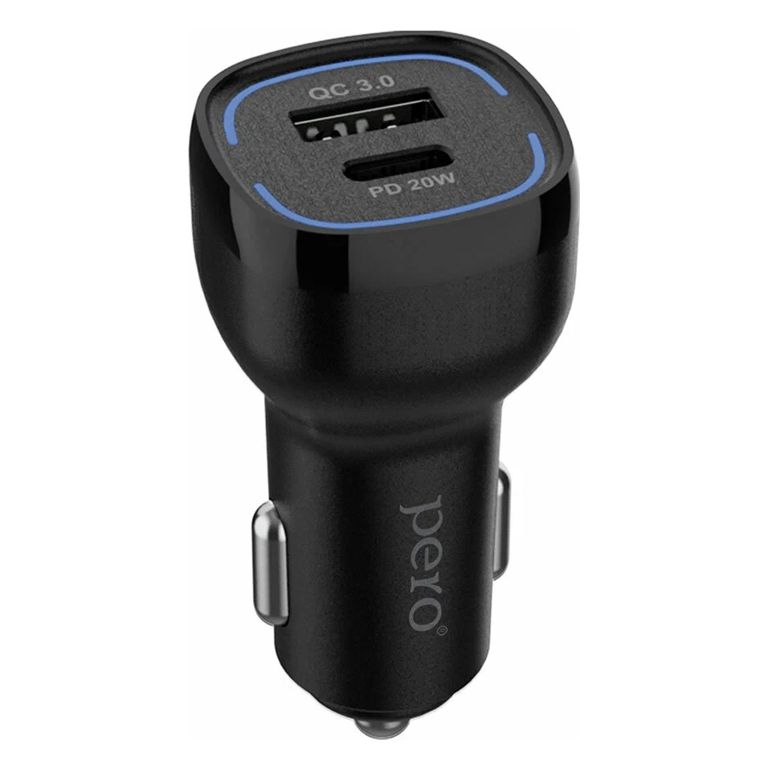 Автомобильное зарядное устройство PERO AC05 USB-A QC3.0 + USB-C PD, 38W черный