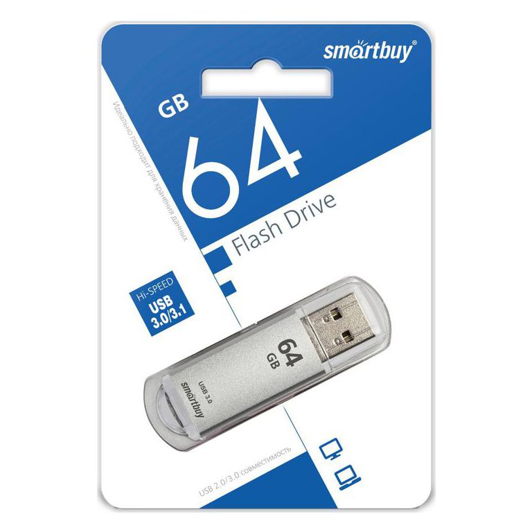 Флэш-диск 64GB SmartBuy V-Cut серебро