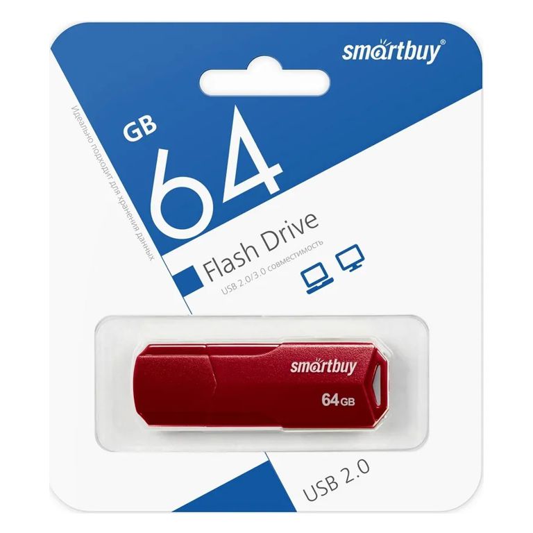 Флэш-диск 64GB SmartBuy CLUE бордовый