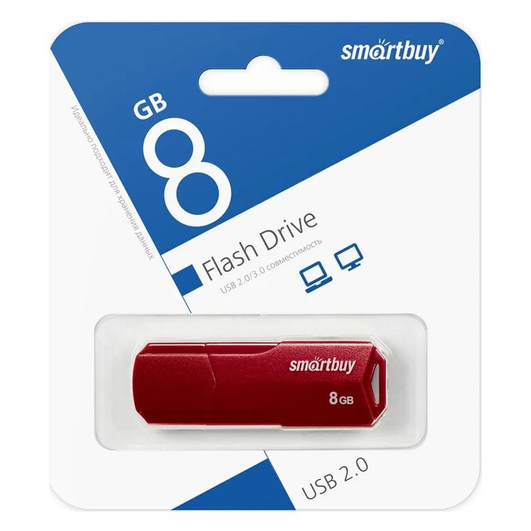 Флэш-диск 8GB SmartBuy Clue бордовый