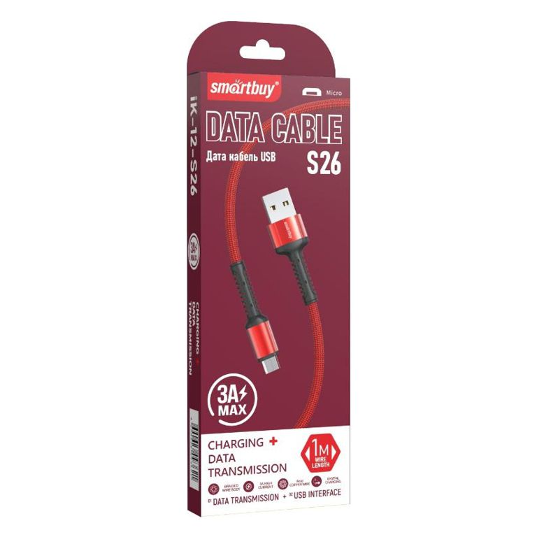 Кабель USB-microB 1м SmartBuy S26 красный