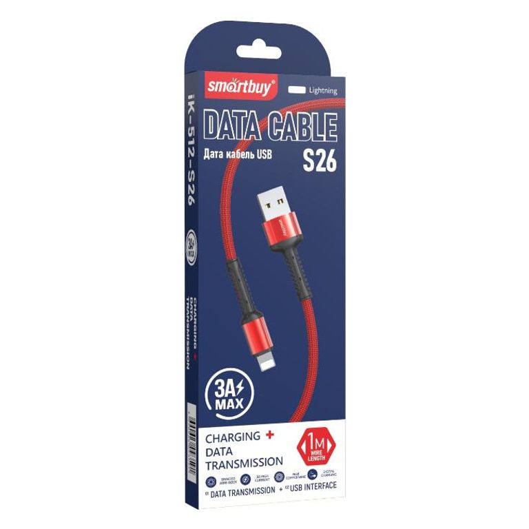 Кабель USB-iPhone8pin 1м SmartBuy S26 красный