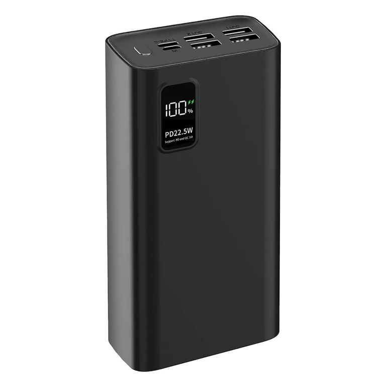 Внешний аккумулятор PERO PB07 30000 mAh, Li-Pol, output USB-C + 4 USB-A, черный