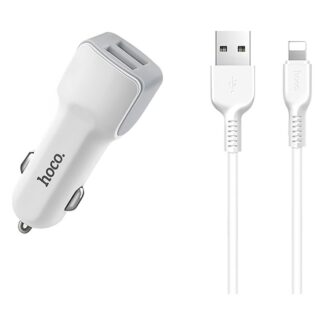 Зарядное устройство авто USBx2-iPhone8pin Hoco Z23 белый