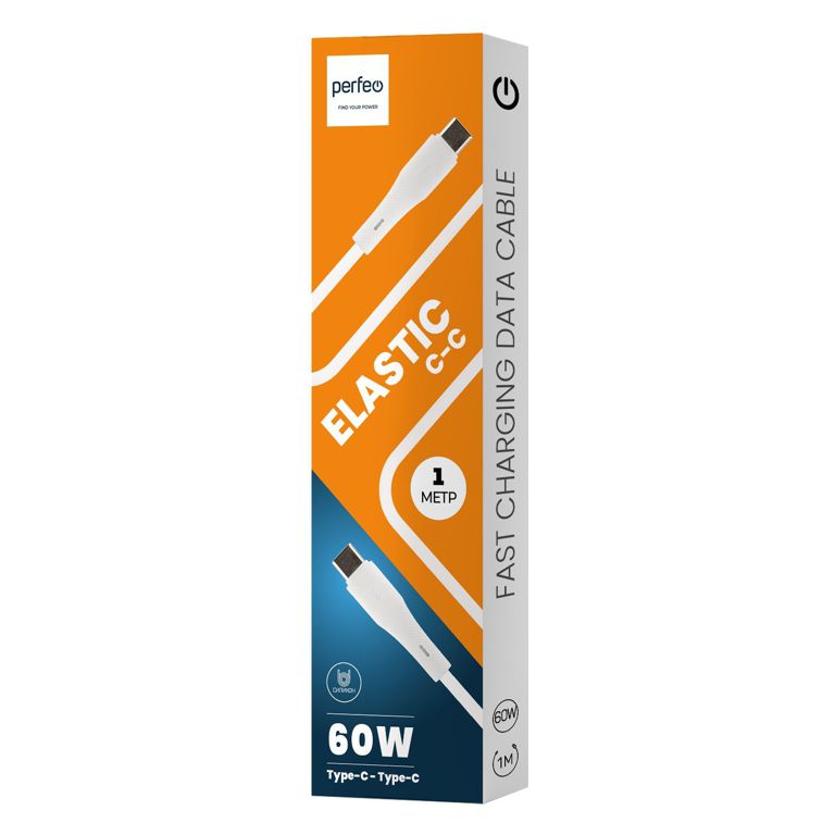 Кабель TypeC-TypeC 1м Perfeo ELASTIC C1106 белый