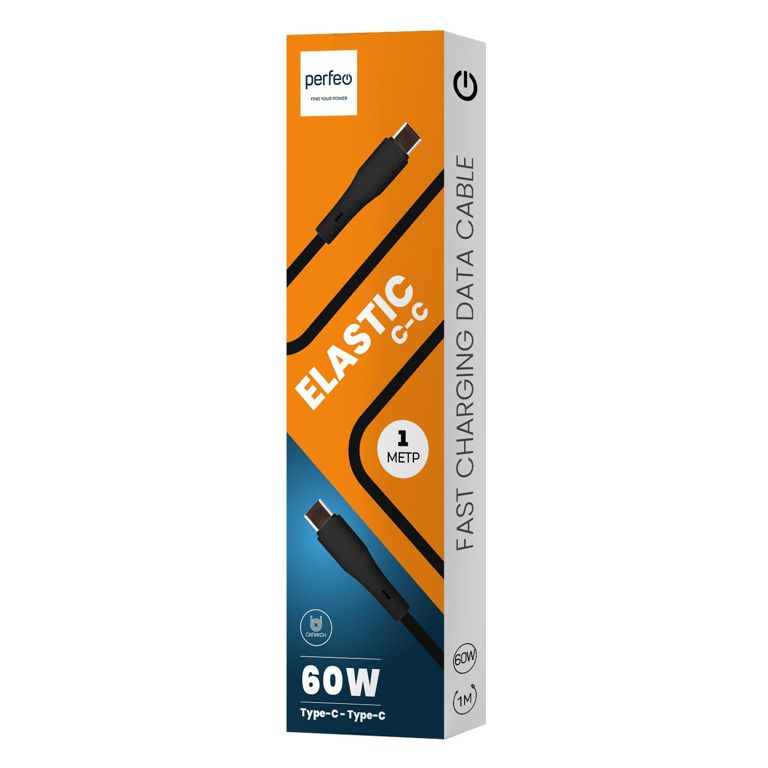 Кабель TypeC-TypeC 1м Perfeo ELASTIC C1107 чёрный